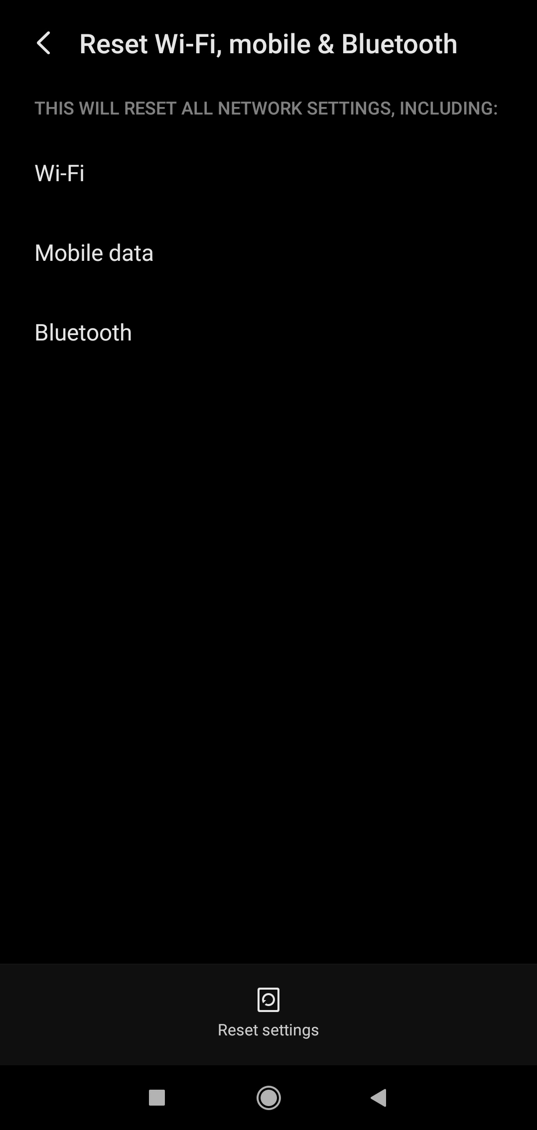 Confirm Reset Mobile Network Setting