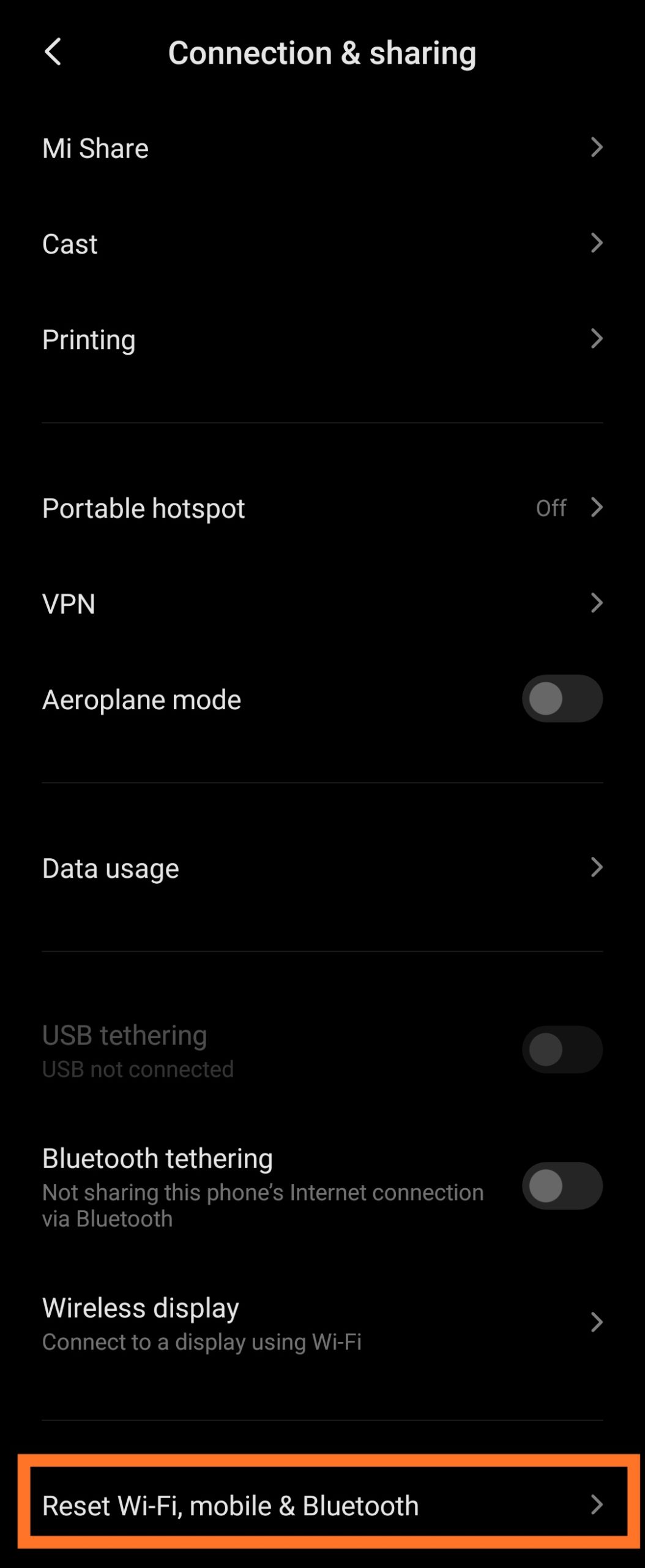 Reset Mobile Network Setting