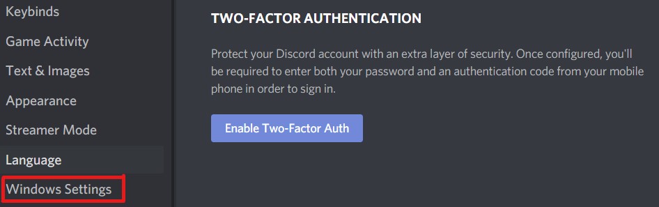 Discord window setting