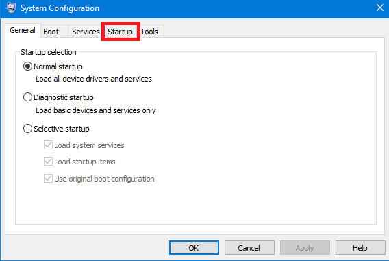 Windows startup option
