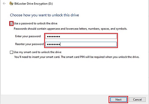 enter your password for your bitlocker