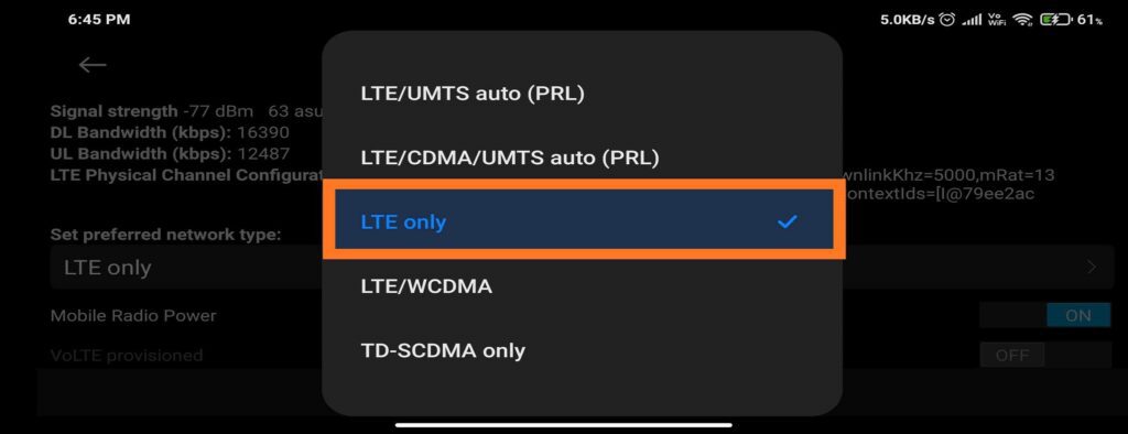 Increase Jio Speed by changing network type