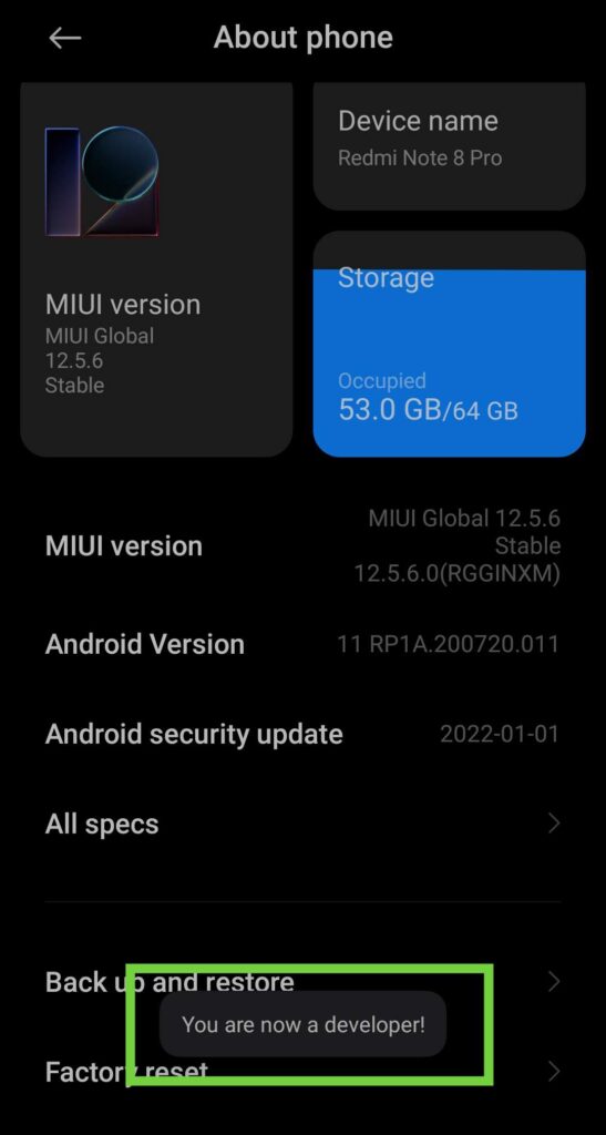 Android developer option
