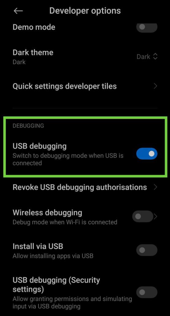 USB debugging