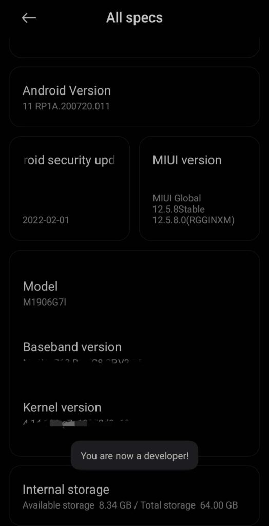 Android developer option