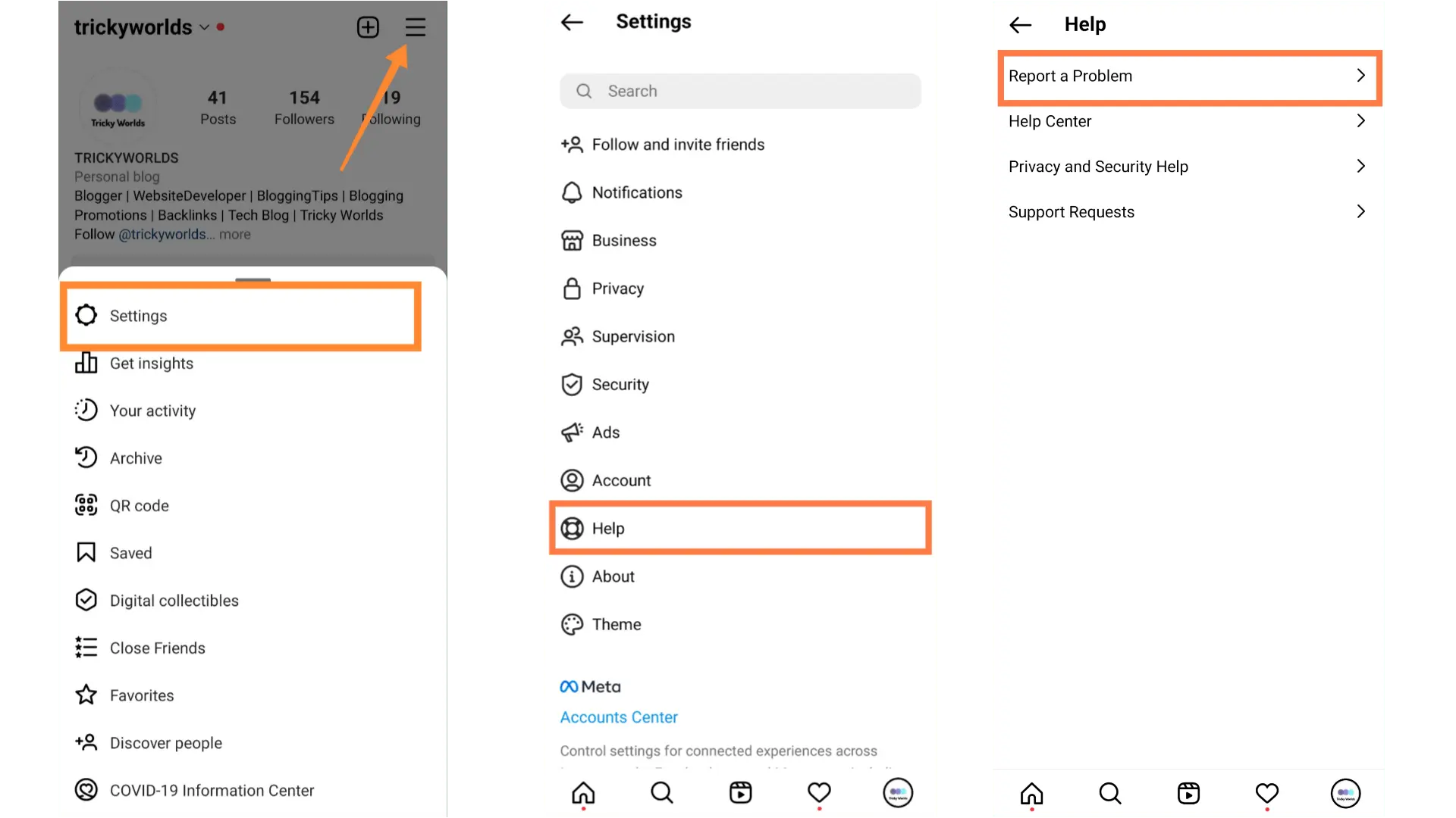 Report a Problem to instagram support