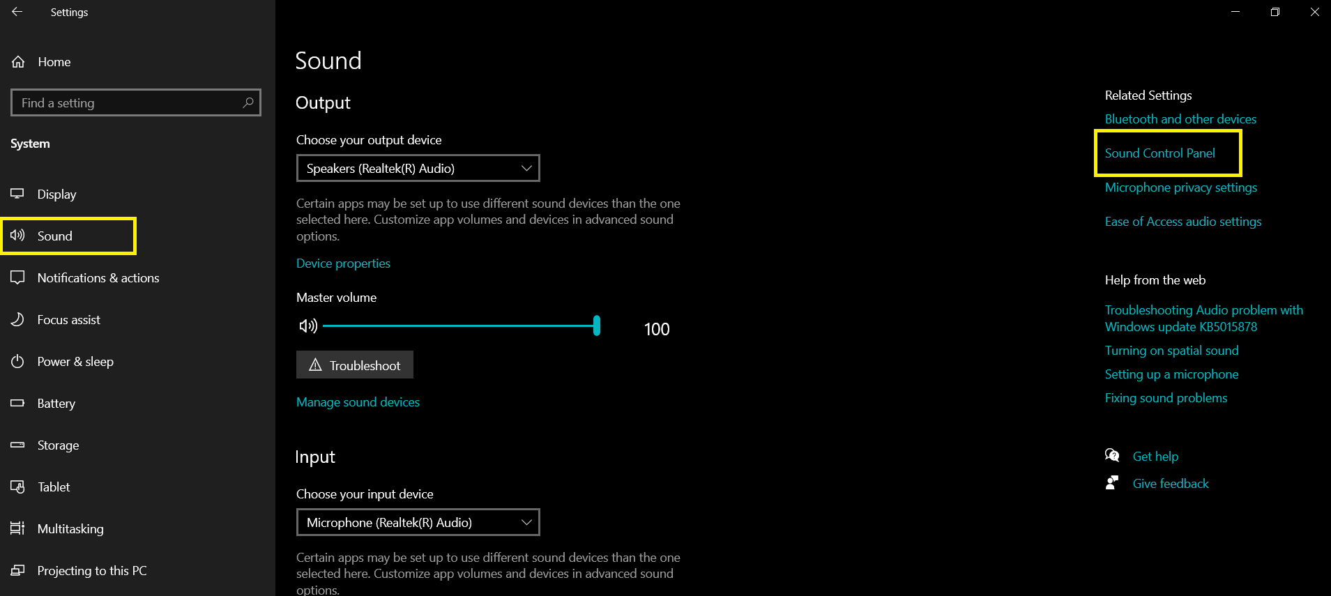windows sound setting