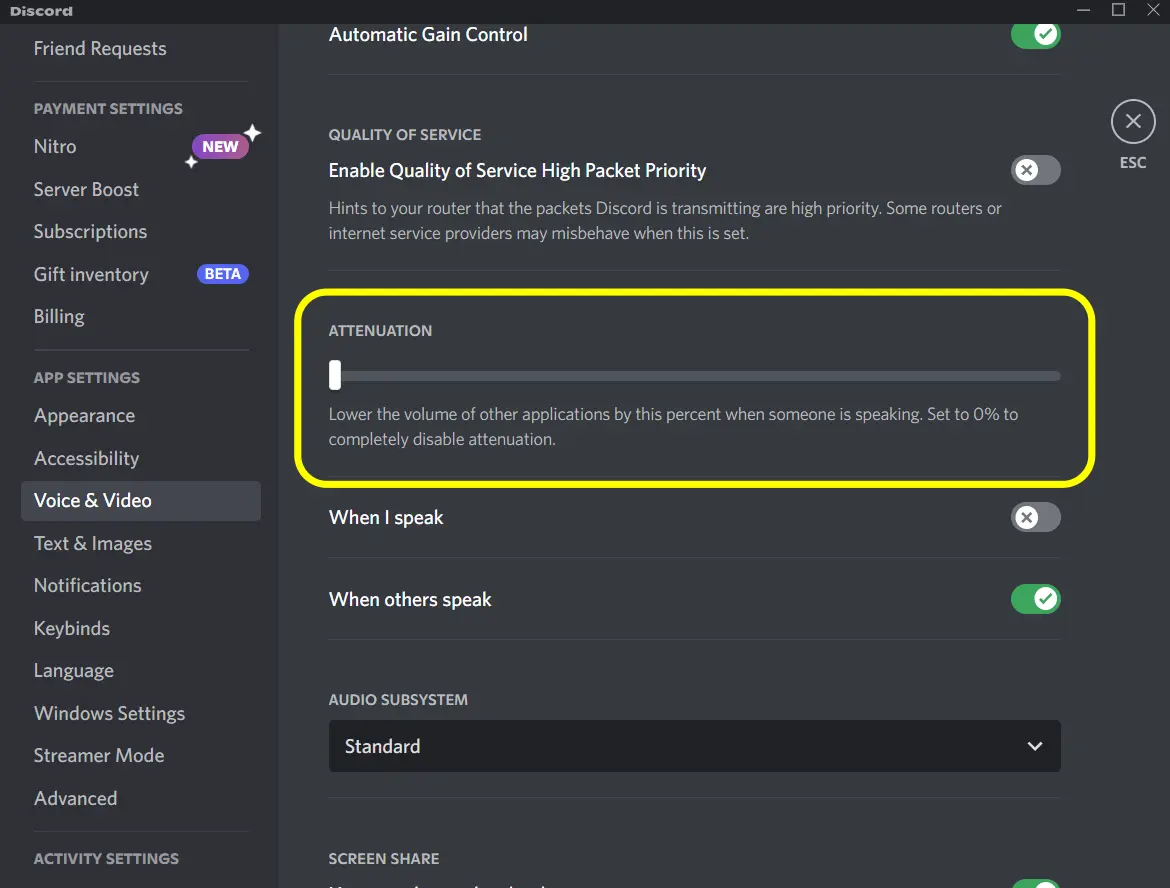 discord attenuation setting