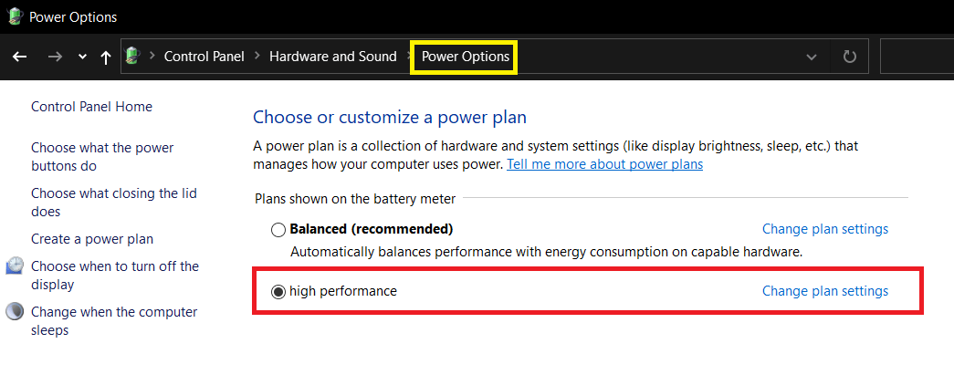 Windows Power option