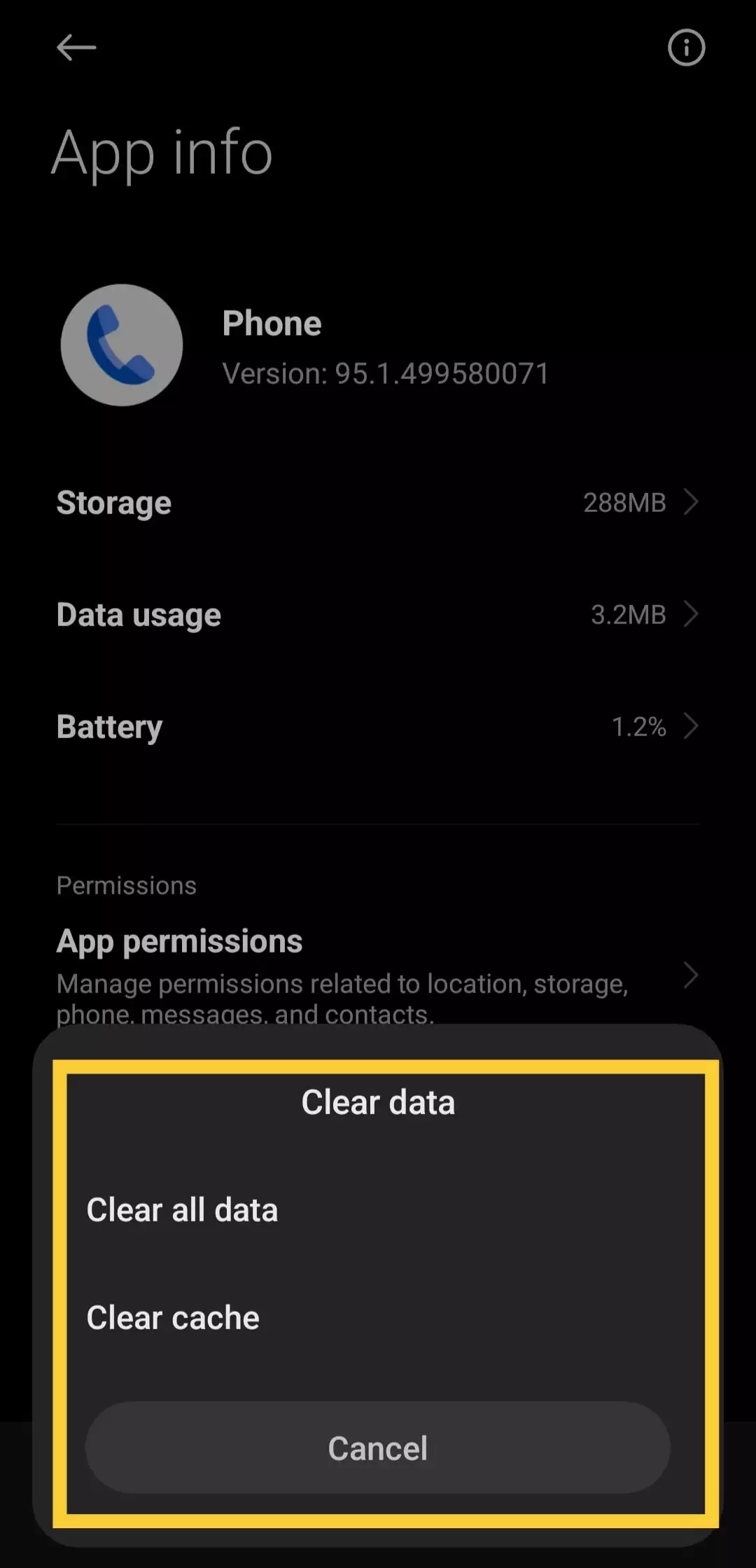 Clear phon app cache and data