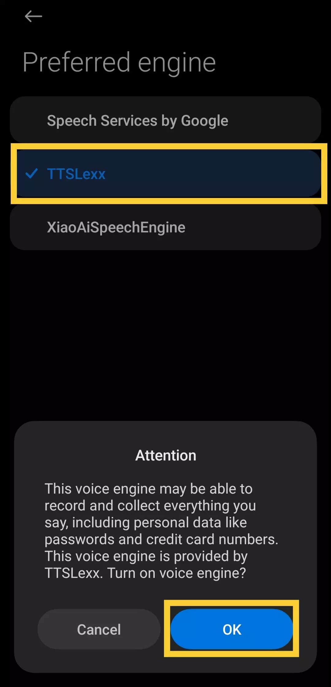 choose the TTSLexx option