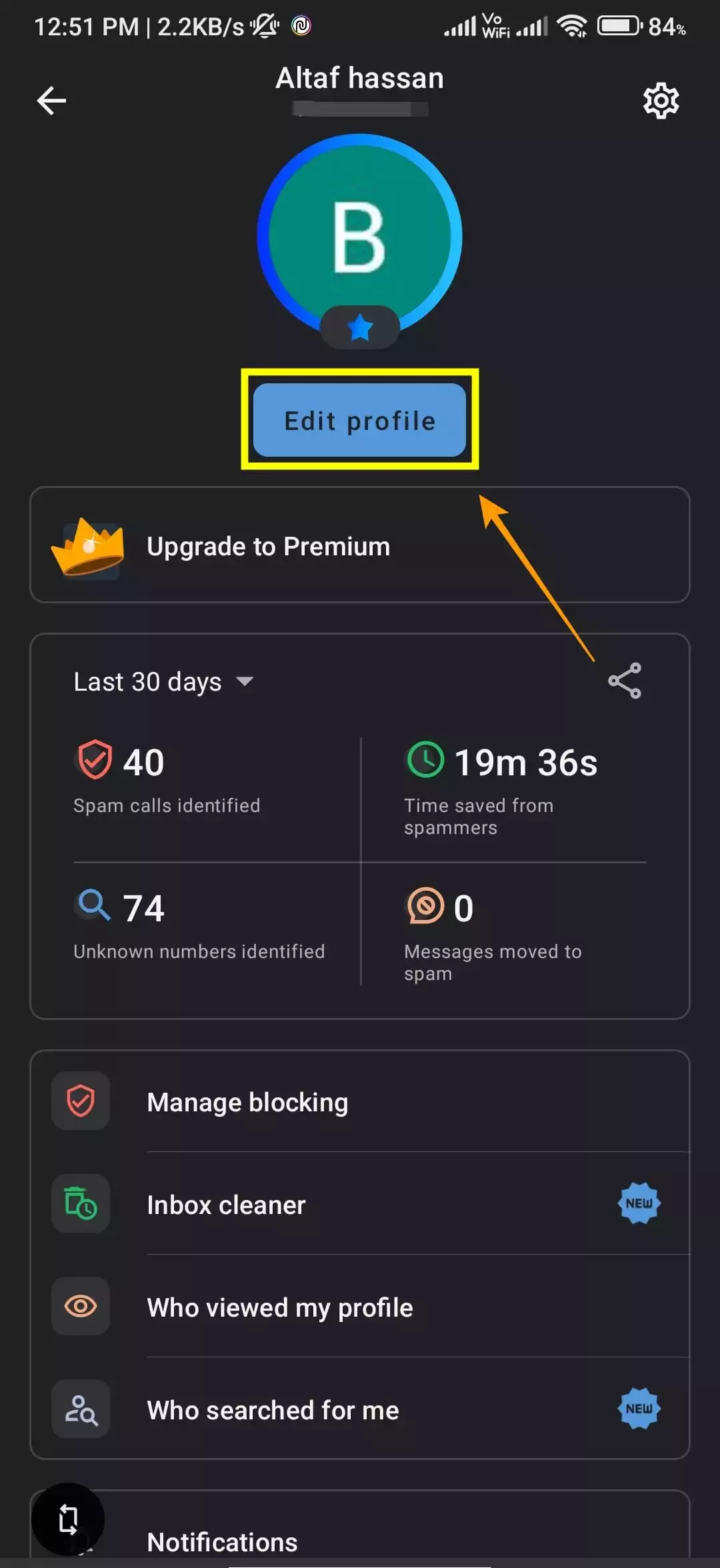 Edit profile in truecaller