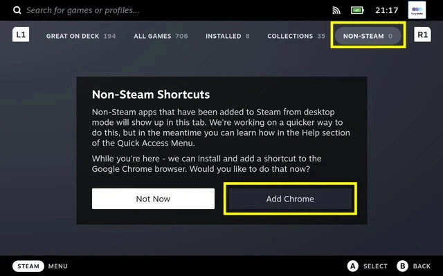 Add Chrome on Steam Deck