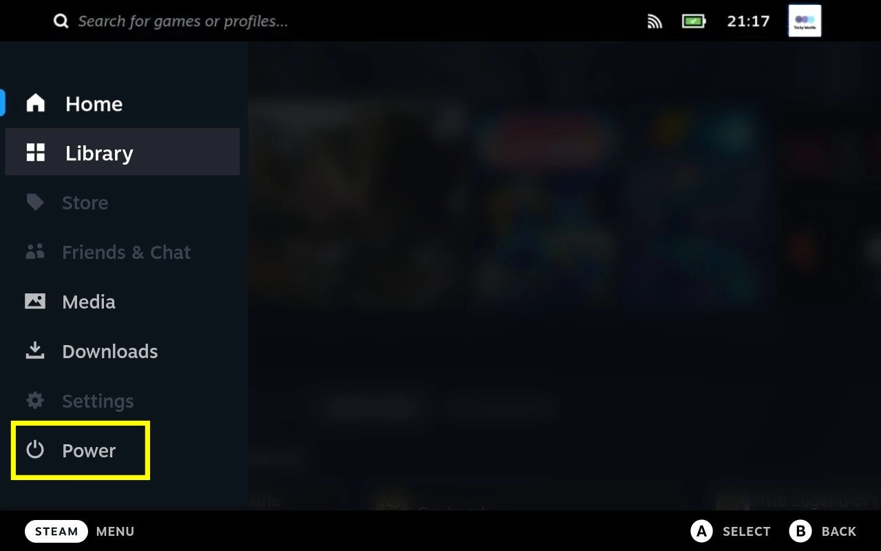 Steam deck power option