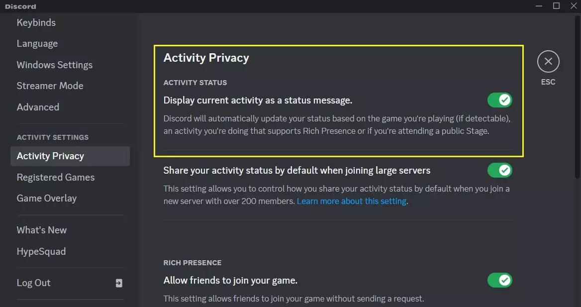 Discord activity privacy