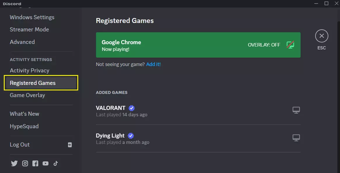 Discord Registered games
