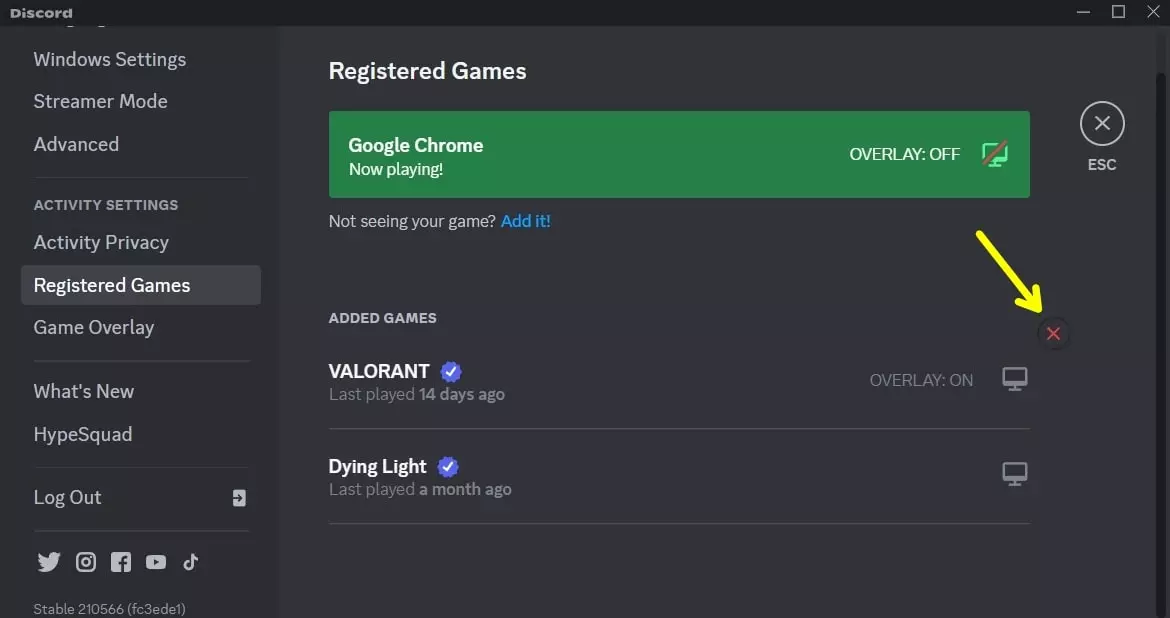 Discord Added Games list