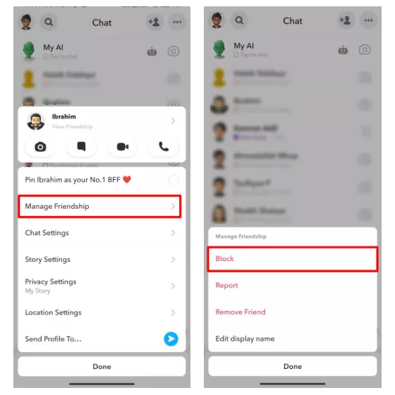 Block some one on snapchat