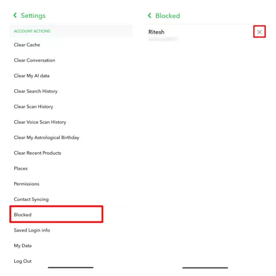 Snapchat blocked lisst