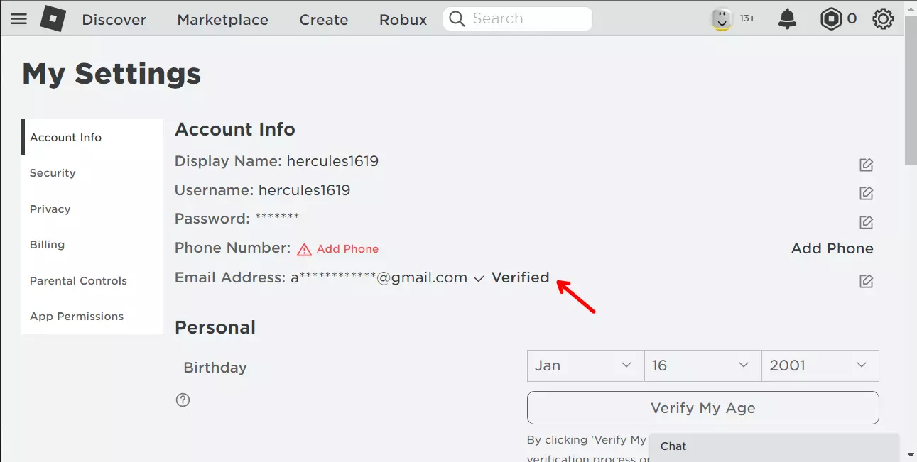 Verified email roblox account