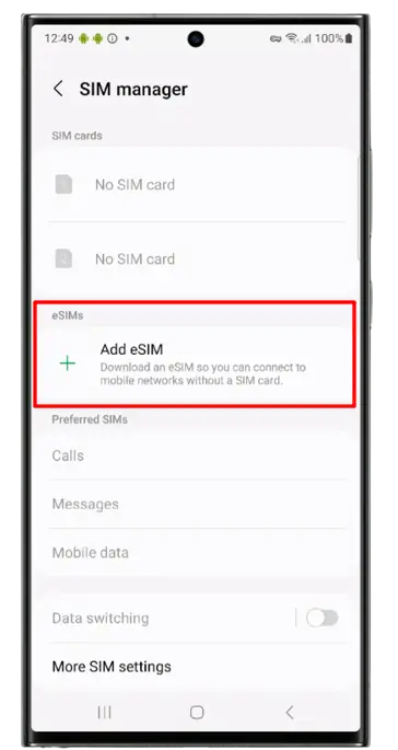 check if eSIM is activated in android