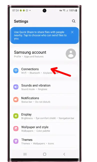 samsung device connection setting