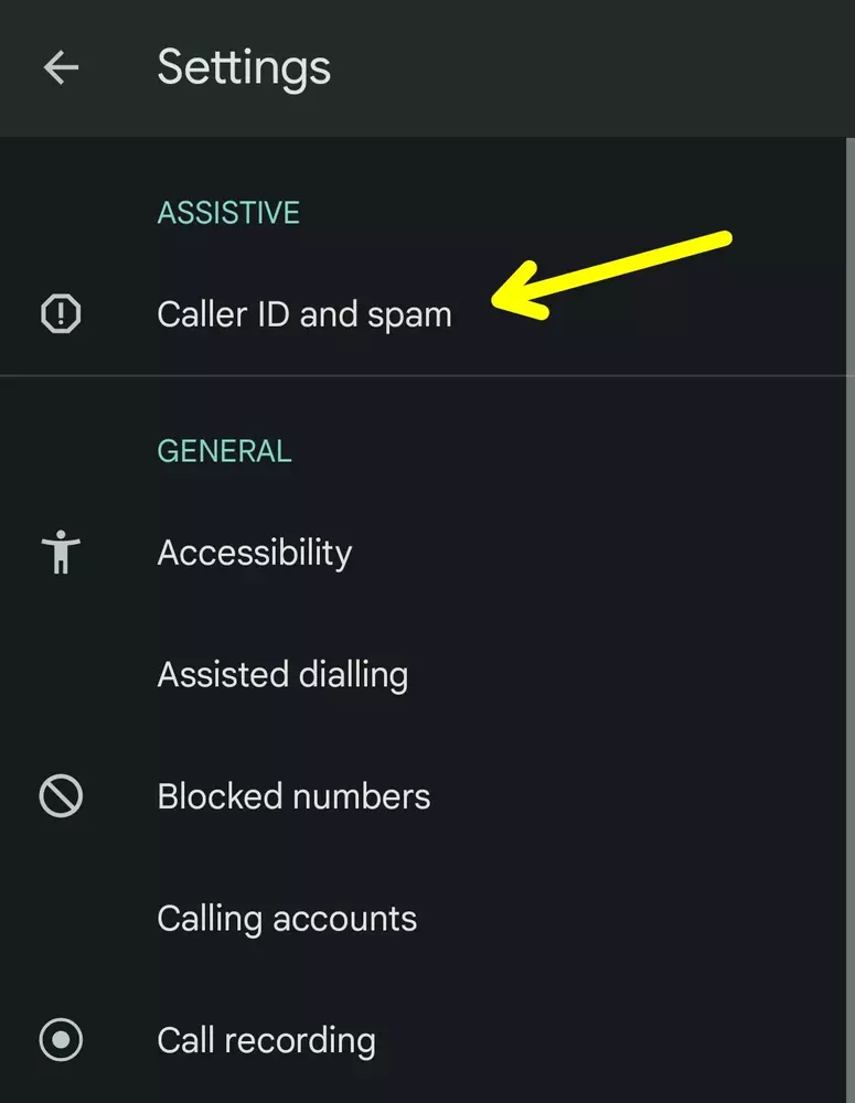 caller ID and spam setting