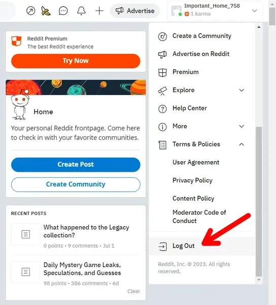 Logout from reddit