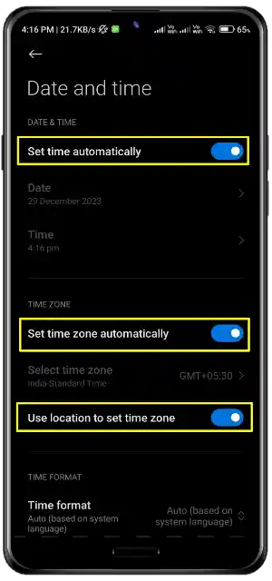 Date and time setting
