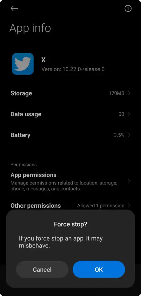 Force stop twitter app