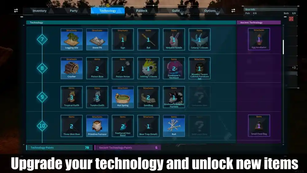 Palworld Beginner tips: upgrade your technology