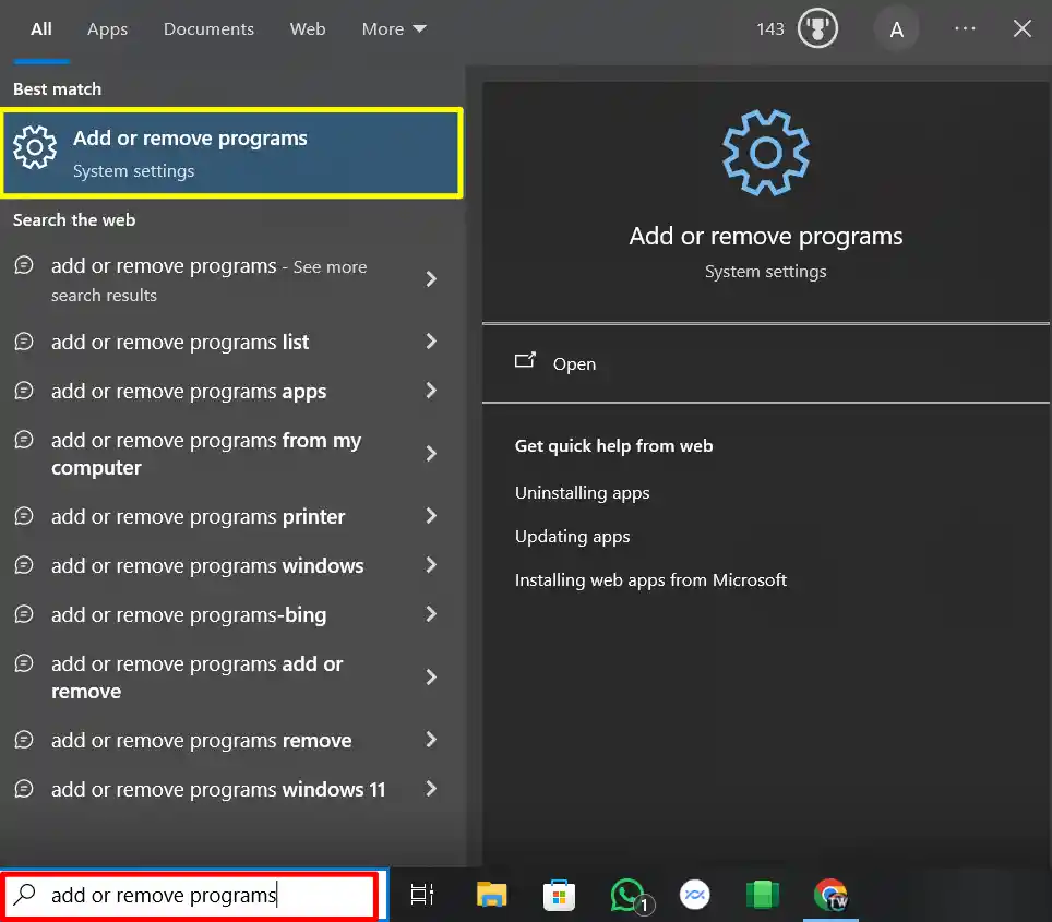 Windows Add or Remove program option