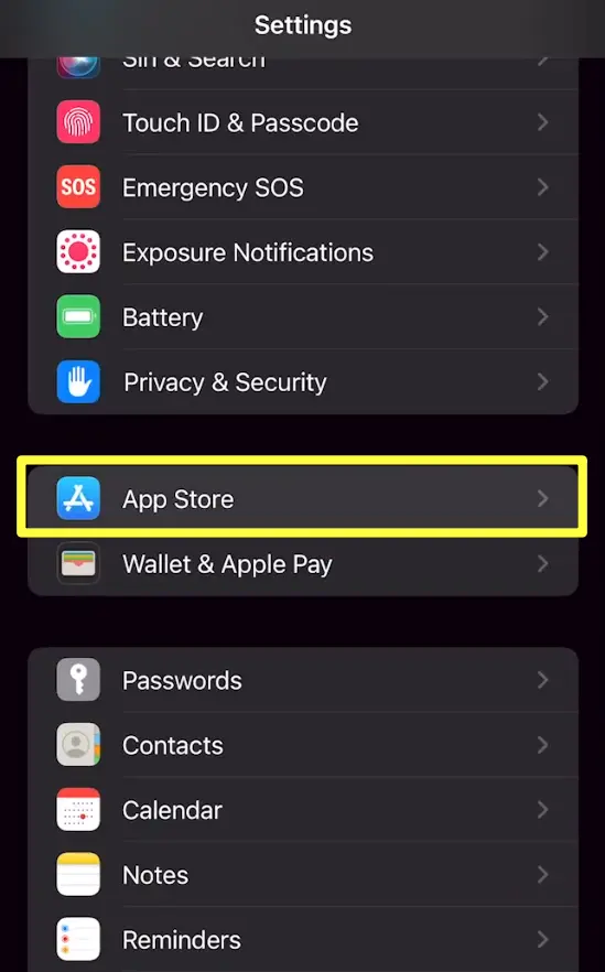 Apple App Store Setting