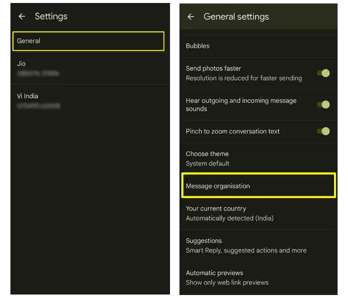 Google Message App General Setting