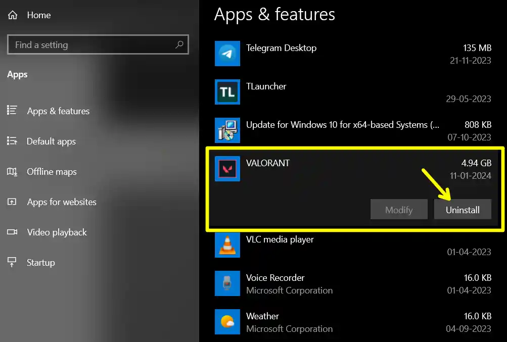 uninstall VALORANT