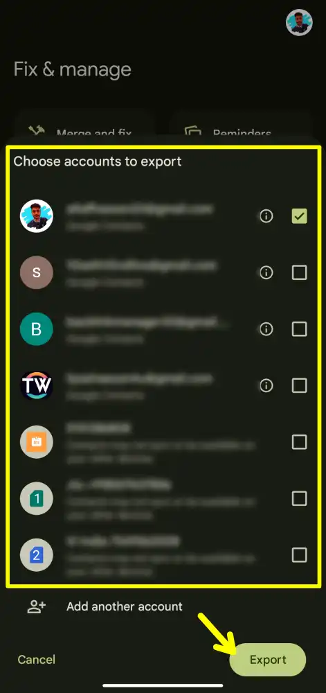 export contacts from google contact app