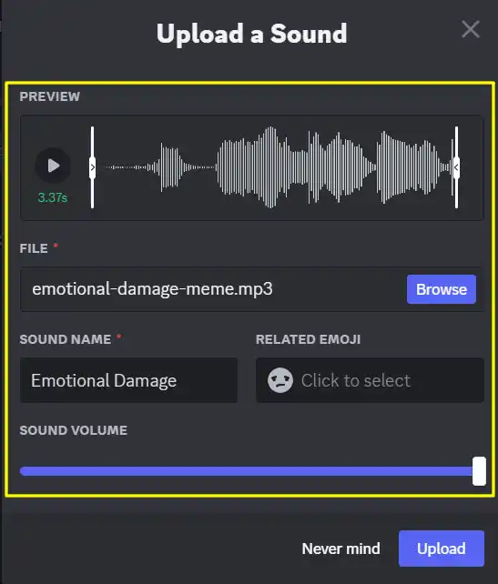 Upload Sound to discord soundboard