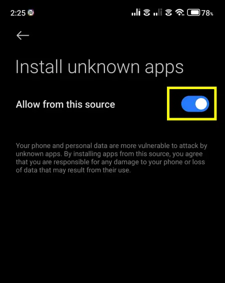 Allow App Installation from Unknown Sources