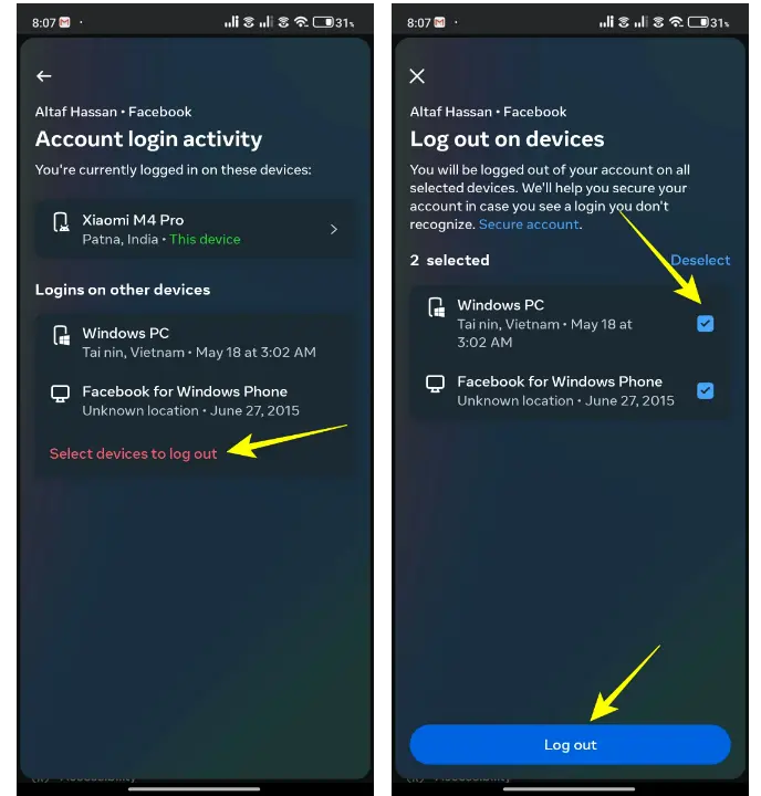 log out of Facebook on all devices