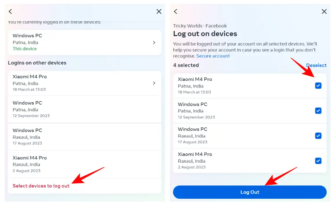 log out of Facebook on all devices