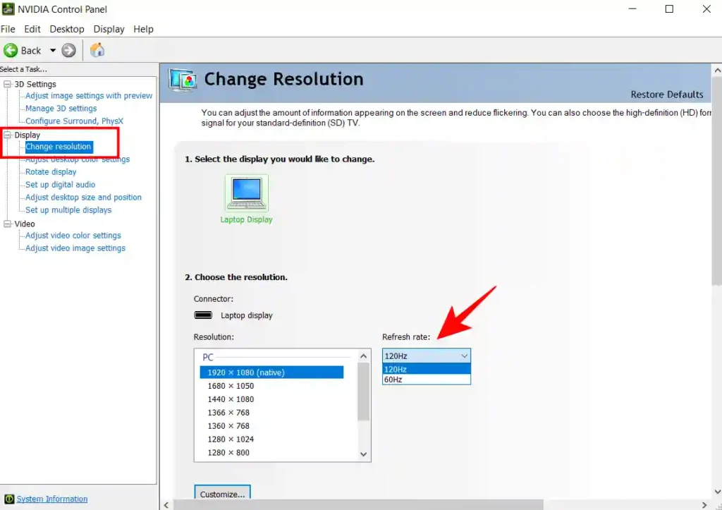 Nvidia control panel display setting