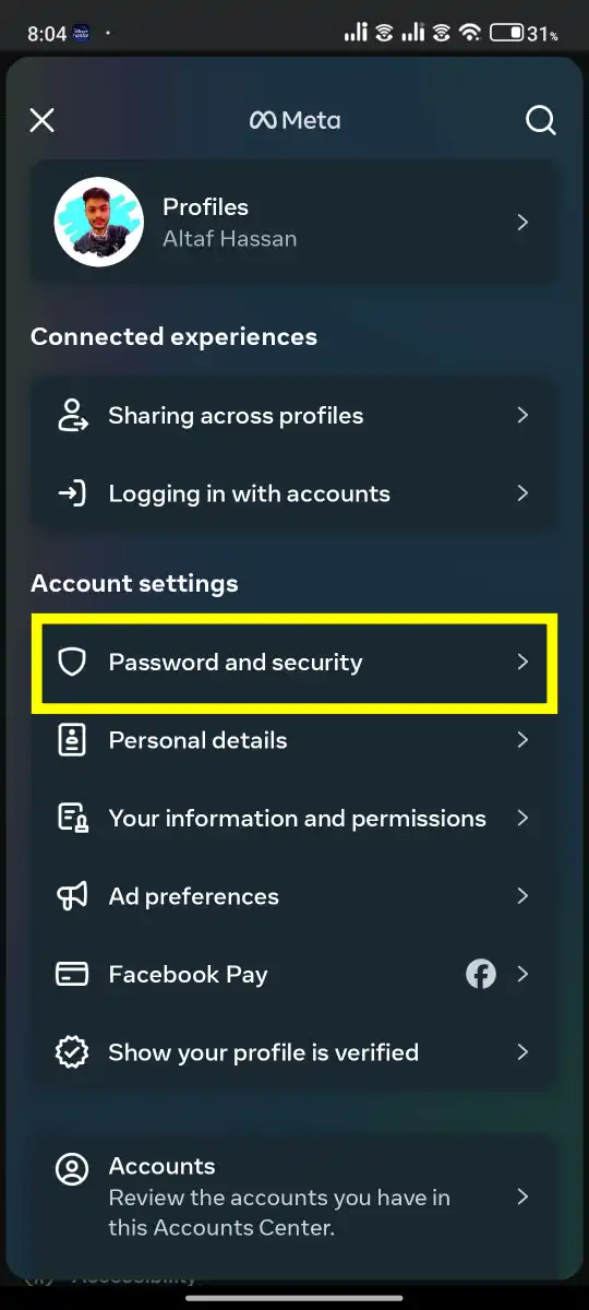 passowrd and secutity setting
