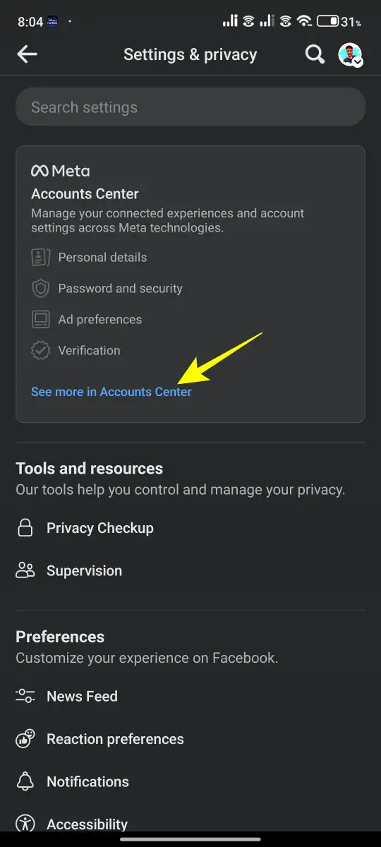 facebook account center