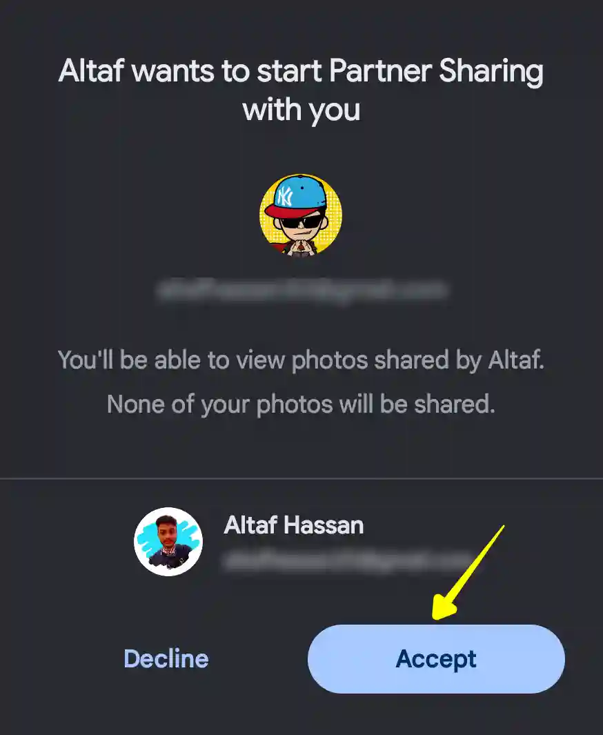 Accept the Google Photos Partner Sharing