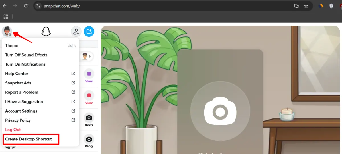 Create Desktop Shortcut for Snapchat Web