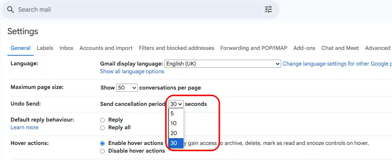 Change Undo time for upto 30 seconds