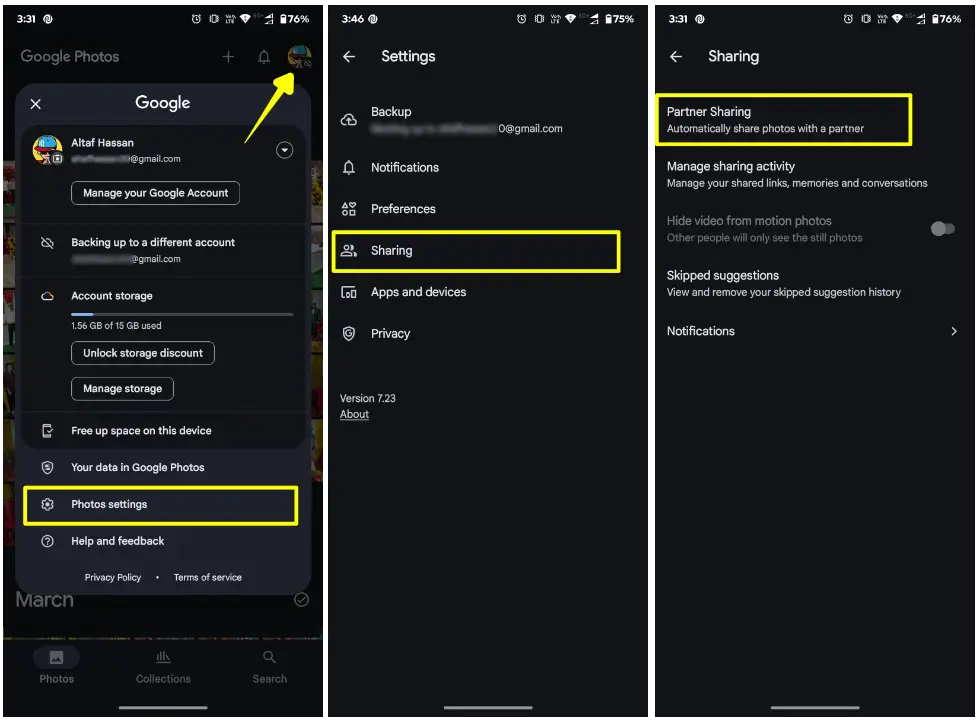 Google Photos Partner Sharing Option