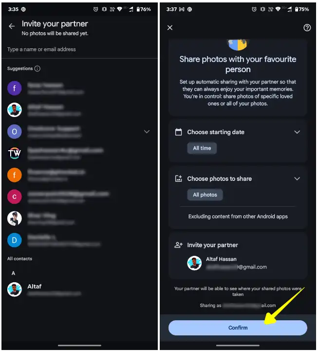 Google Photos partner Sharing 