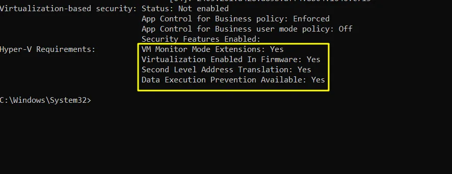 Check Virtualization Support using CMD
