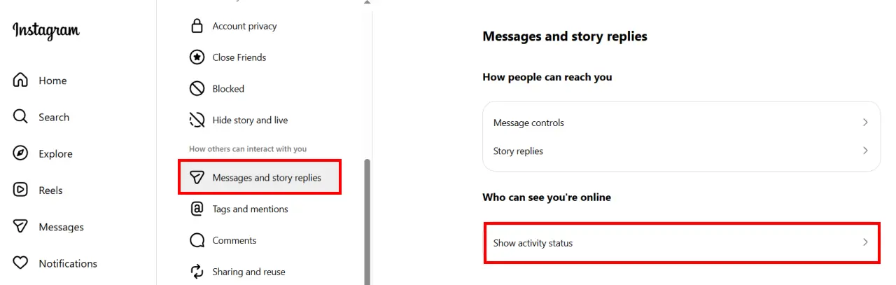 Show Activity Status Instagram Web Setting